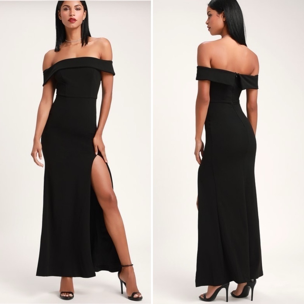 NWT Lulu’s Elegant Off-the-Shoulder Black Maxi Dress Size Small